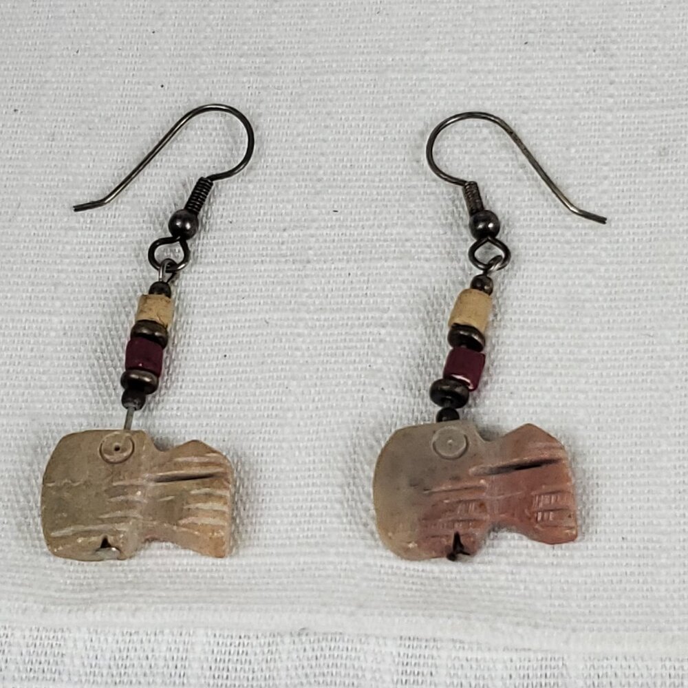 Beautiful Vintage Stone Fish Stone Cut Earrings